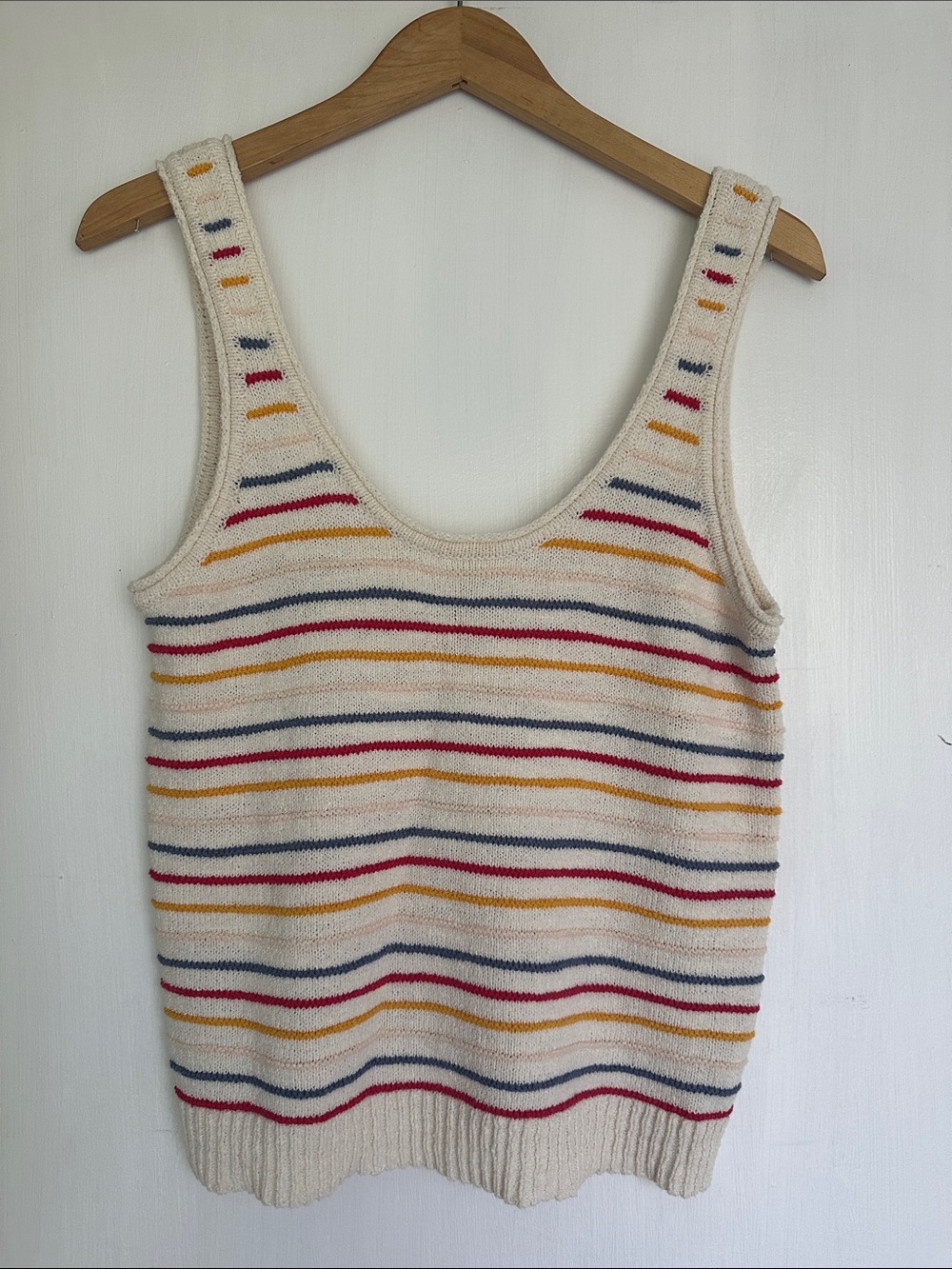 Madewell Cream Knit Tank with Mustard, Navy & Berry Stripes